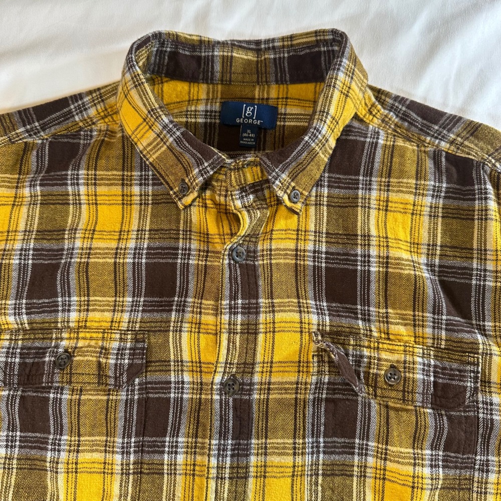 George Long Sleeve Plaid Flannel Men's XL Button Down 100% Cotton Cabincore Eco - Picture 2 of 7